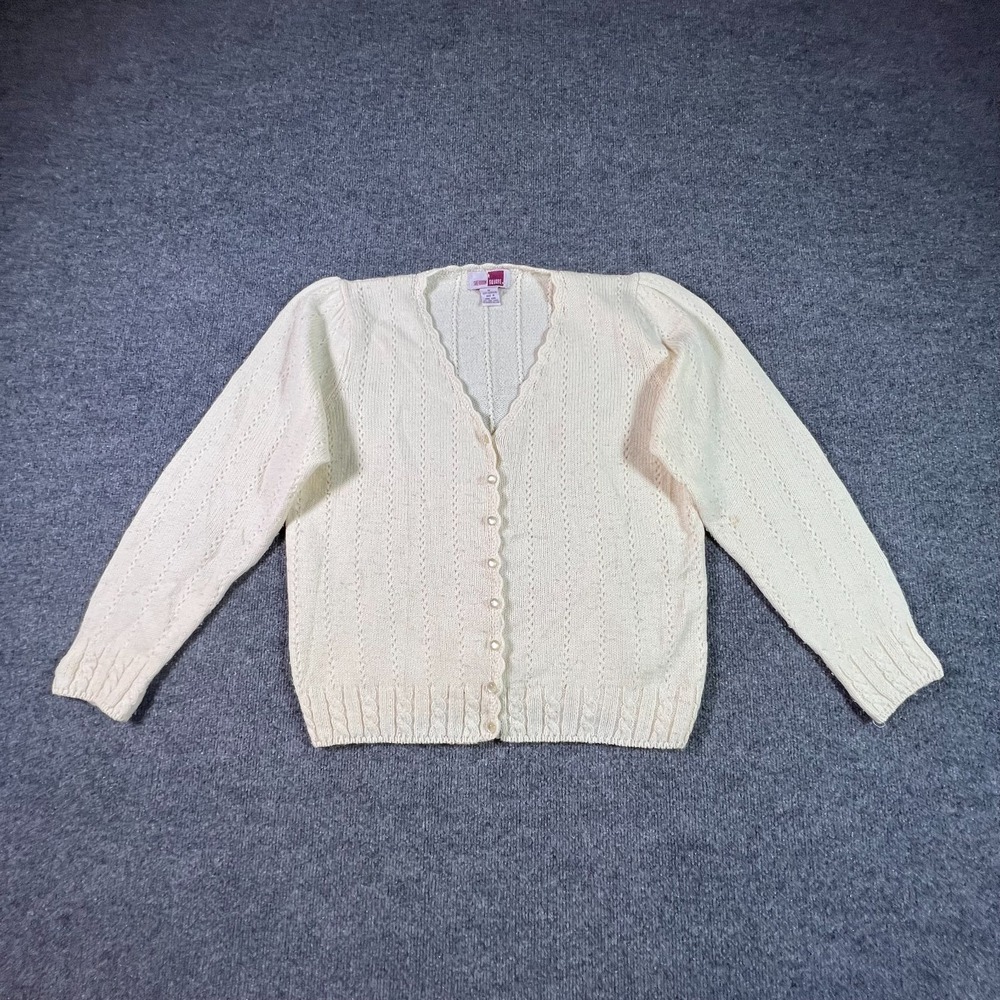 Sheridan Square Cardigan Sweater Women's M White Acrylic Cable-Knit Holiday Cozy
